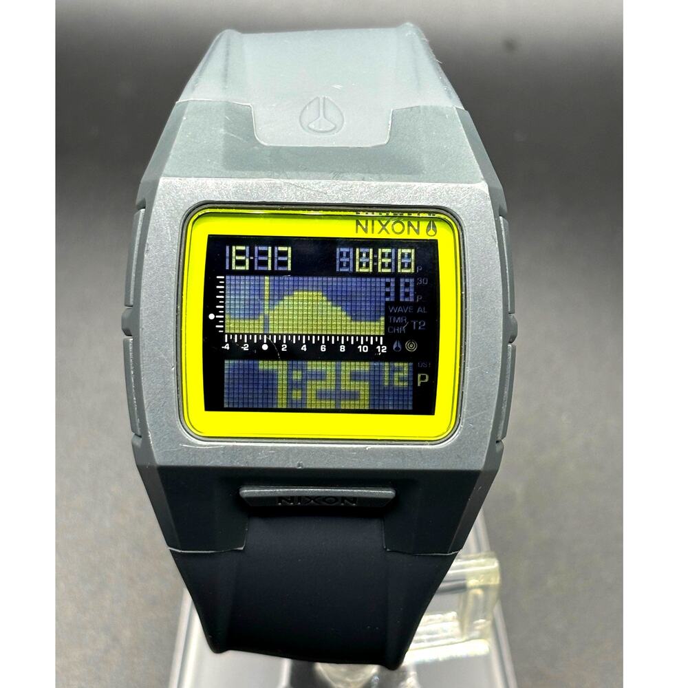 Nixon Lodown II Digital Tide Watch Gray Yellow Surf 100M Box Manual
